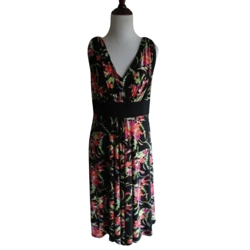 Jones New York Colorful Black Floral Print Jersey Stretch Dress - Size 6